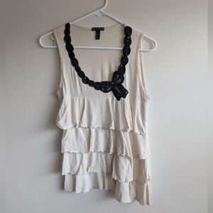 Fang VTG Y2K Ruflle Sequins Bow Tie Neckline Asymmetrical Cutesy Tank Top